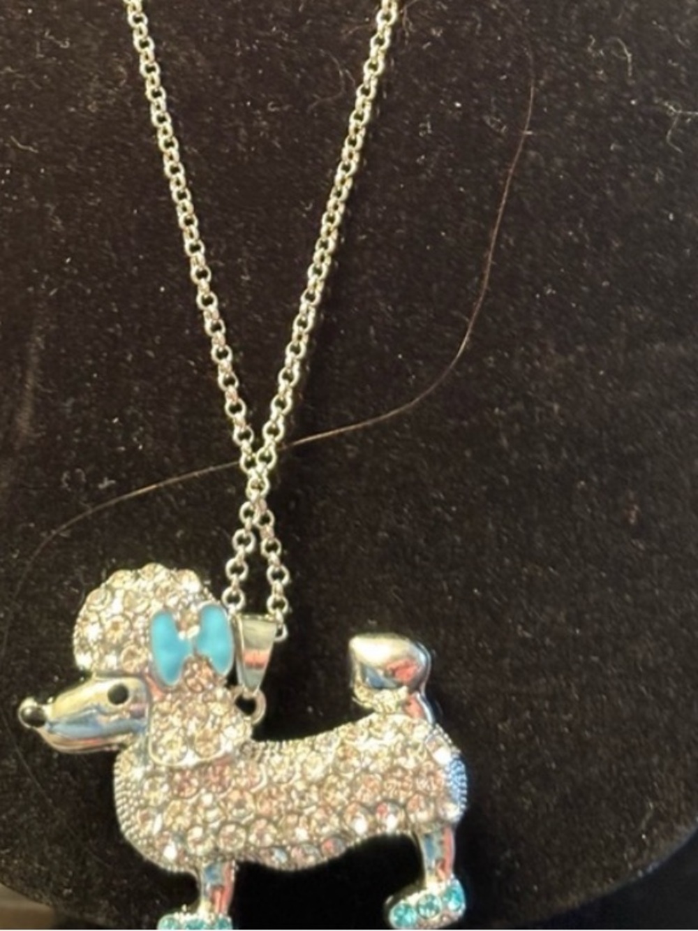 Sparkling Poodle Pendant Necklace in Silver with Blue Accent